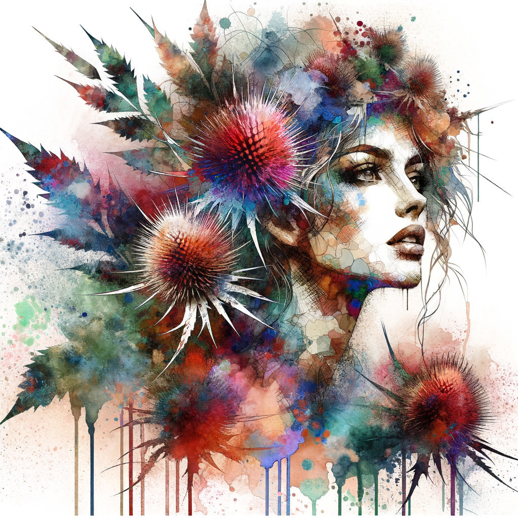Vibrant Watercolor Illustration of Woman's Profile with Flora