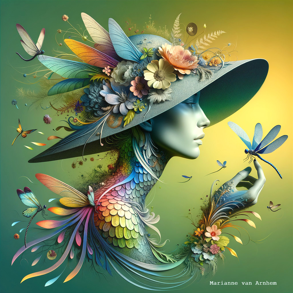 Surreal Profile of a Woman with Floral and Butterfly Motifs