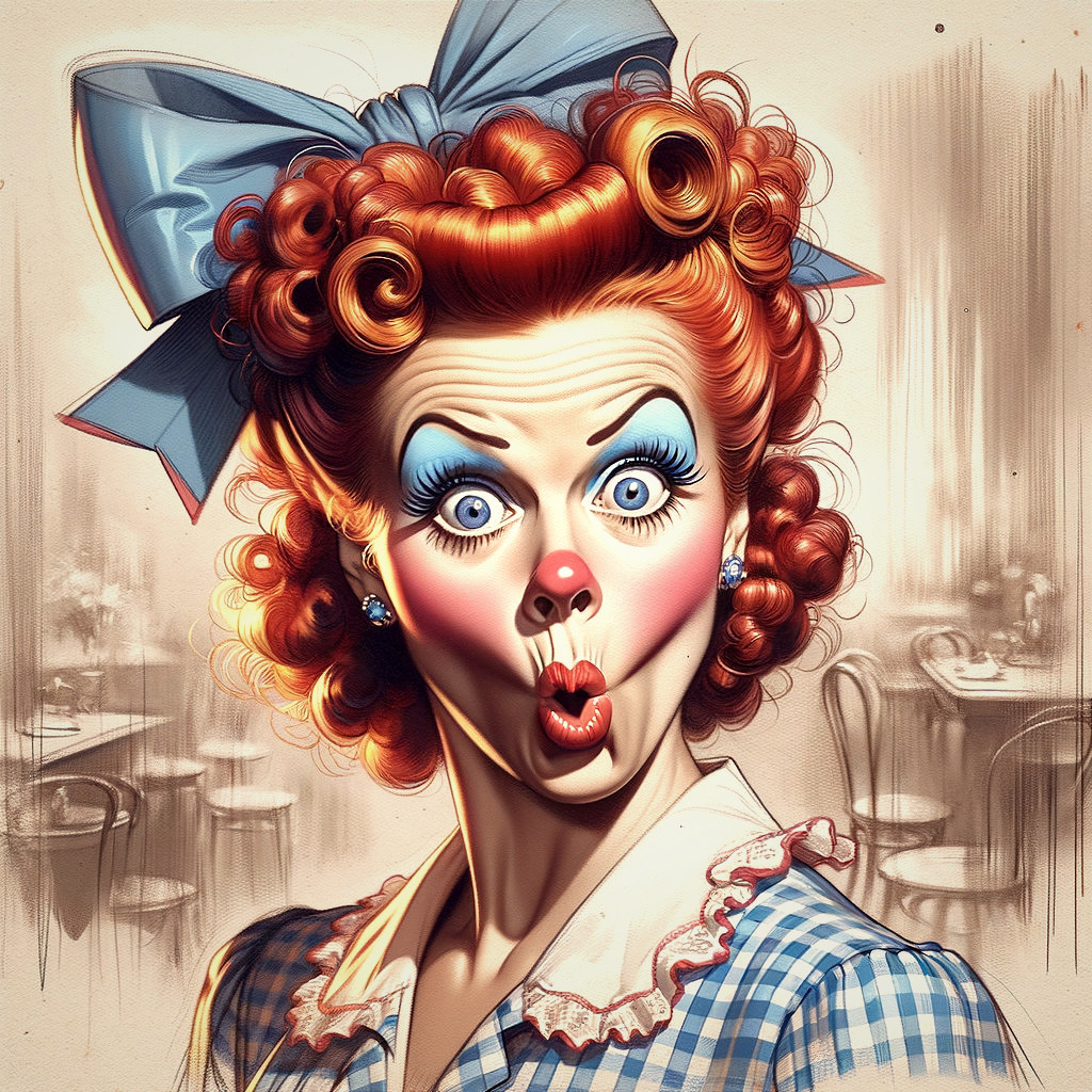 Playful Clown with Vibrant Hair in Café Setting