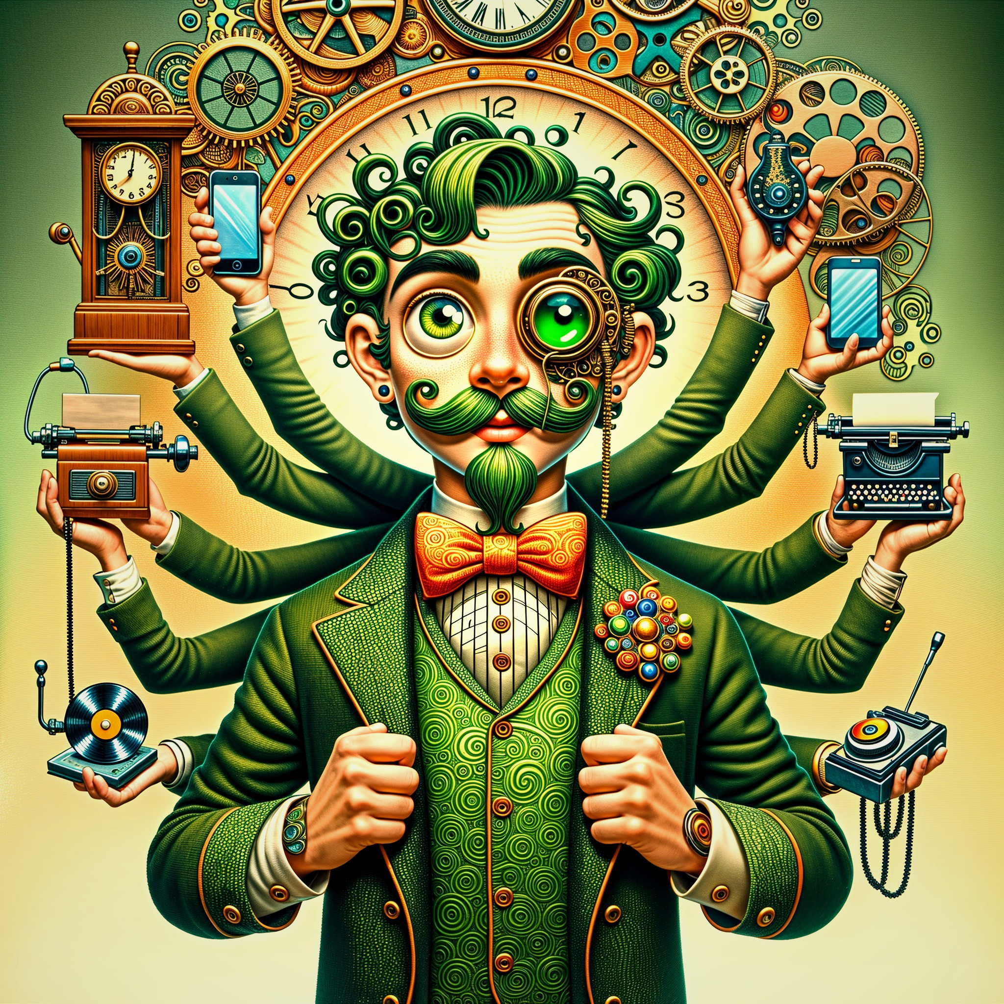Whimsical Steampunk Character with Vintage Gadgets