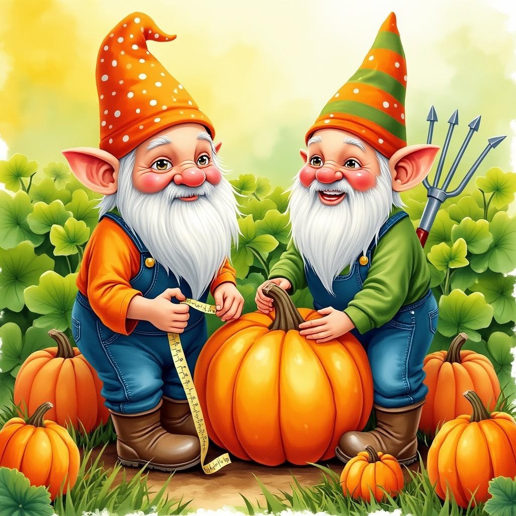 Cheerful gnomes in a vibrant autumn garden scene