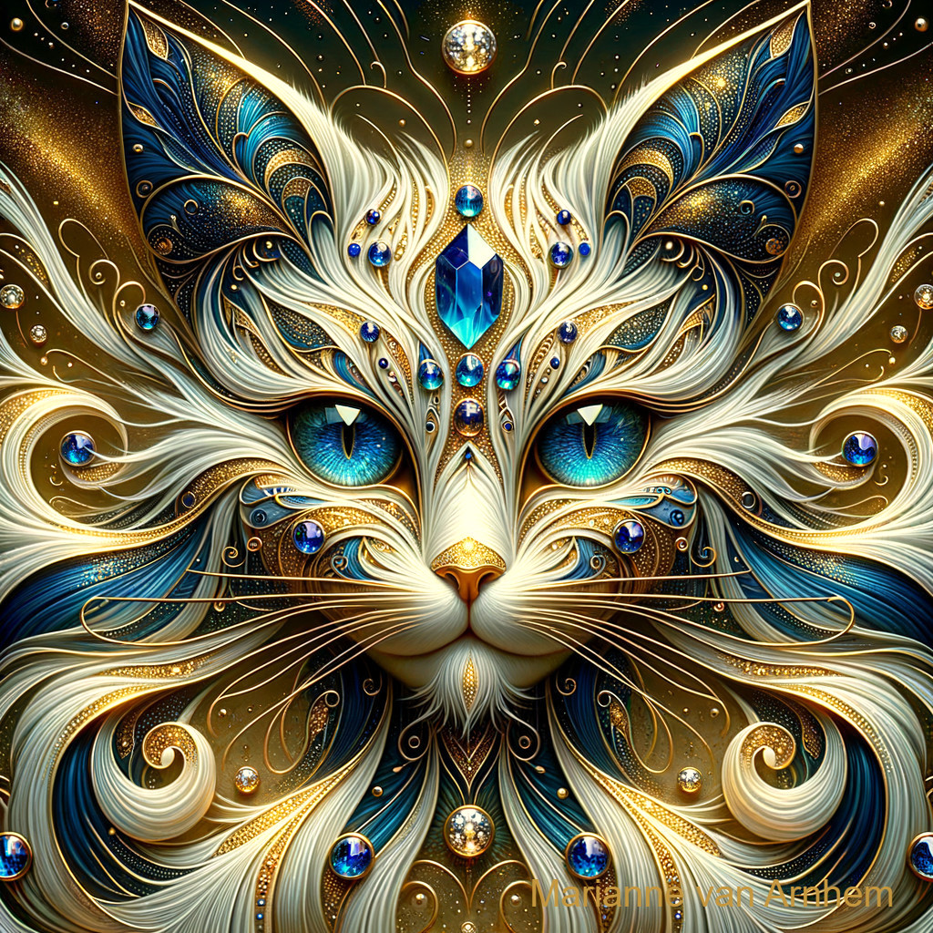 Mystical Blue and Gold Cat Portrait