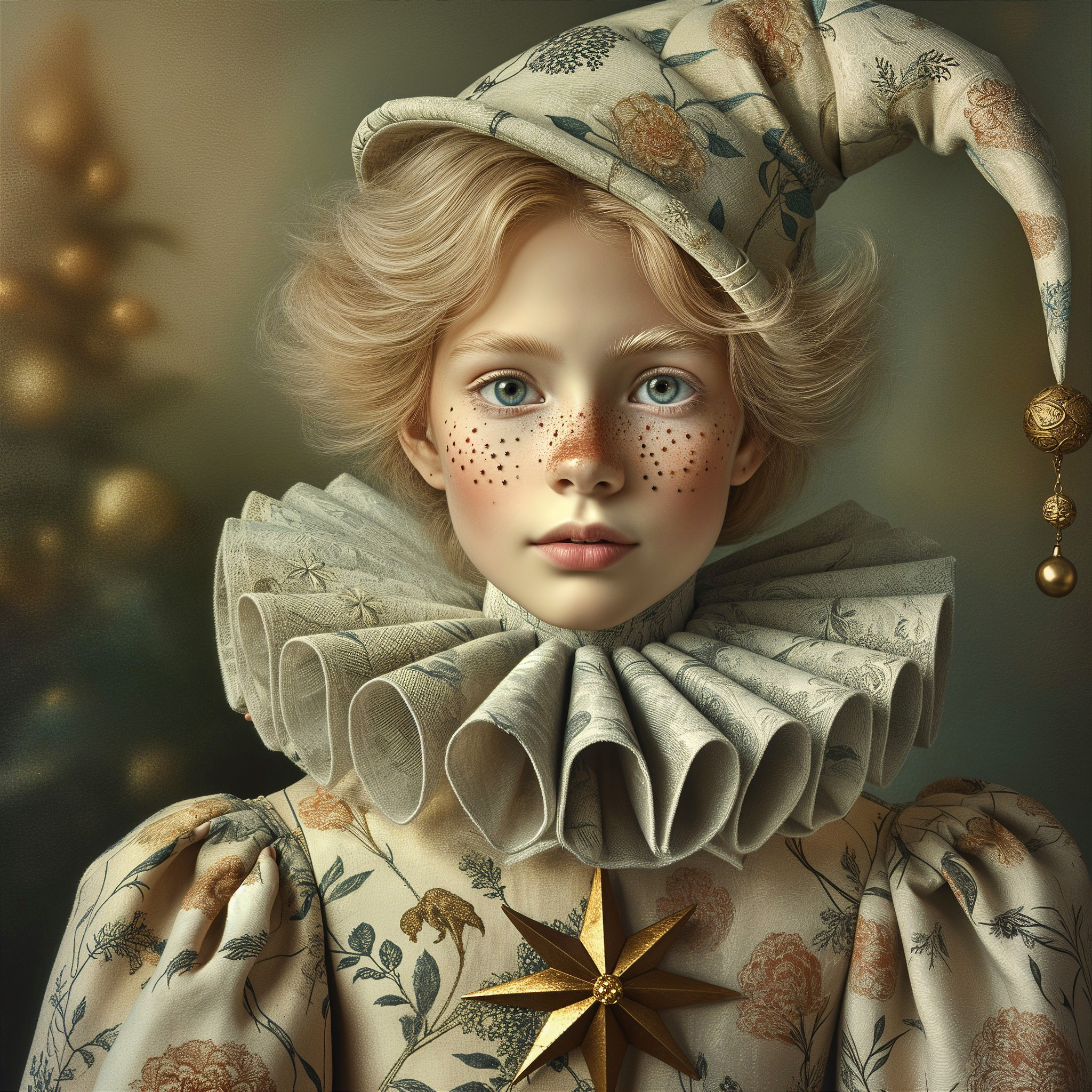 Whimsical Portrait of a Young Clown in Vintage Costume