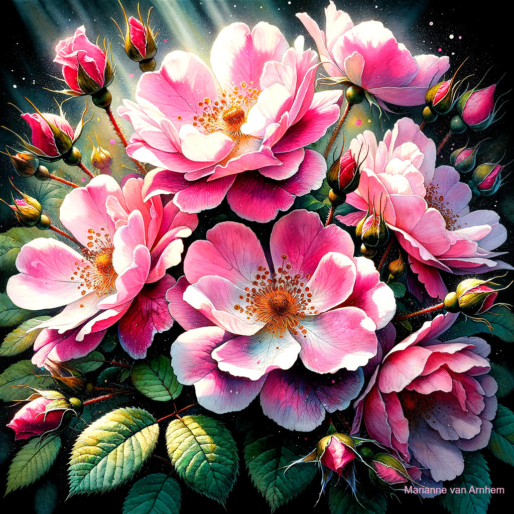 Vibrant Bouquet of Pink Roses with Green Leaves