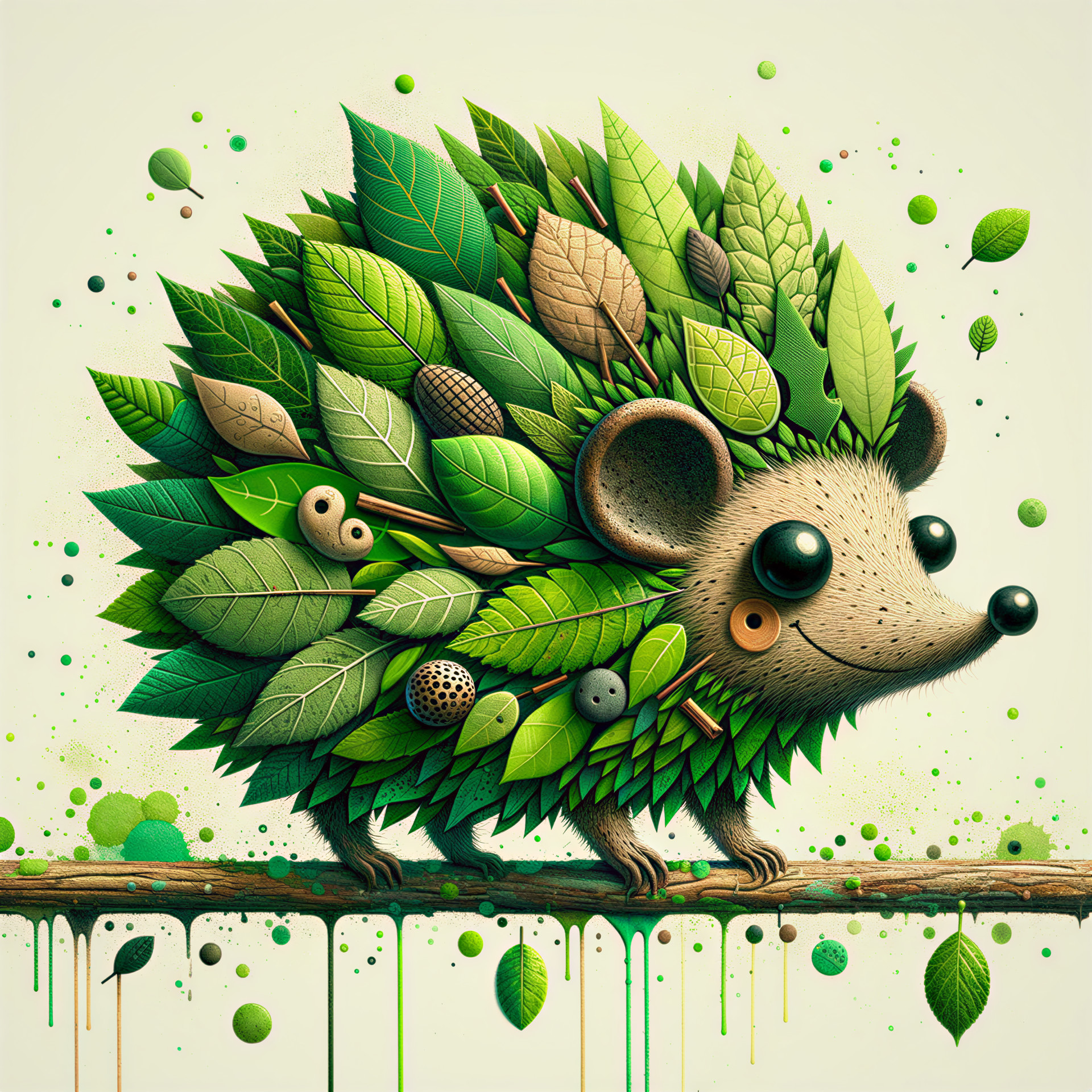Whimsical Hedgehog Surrounded by Nature's Colors