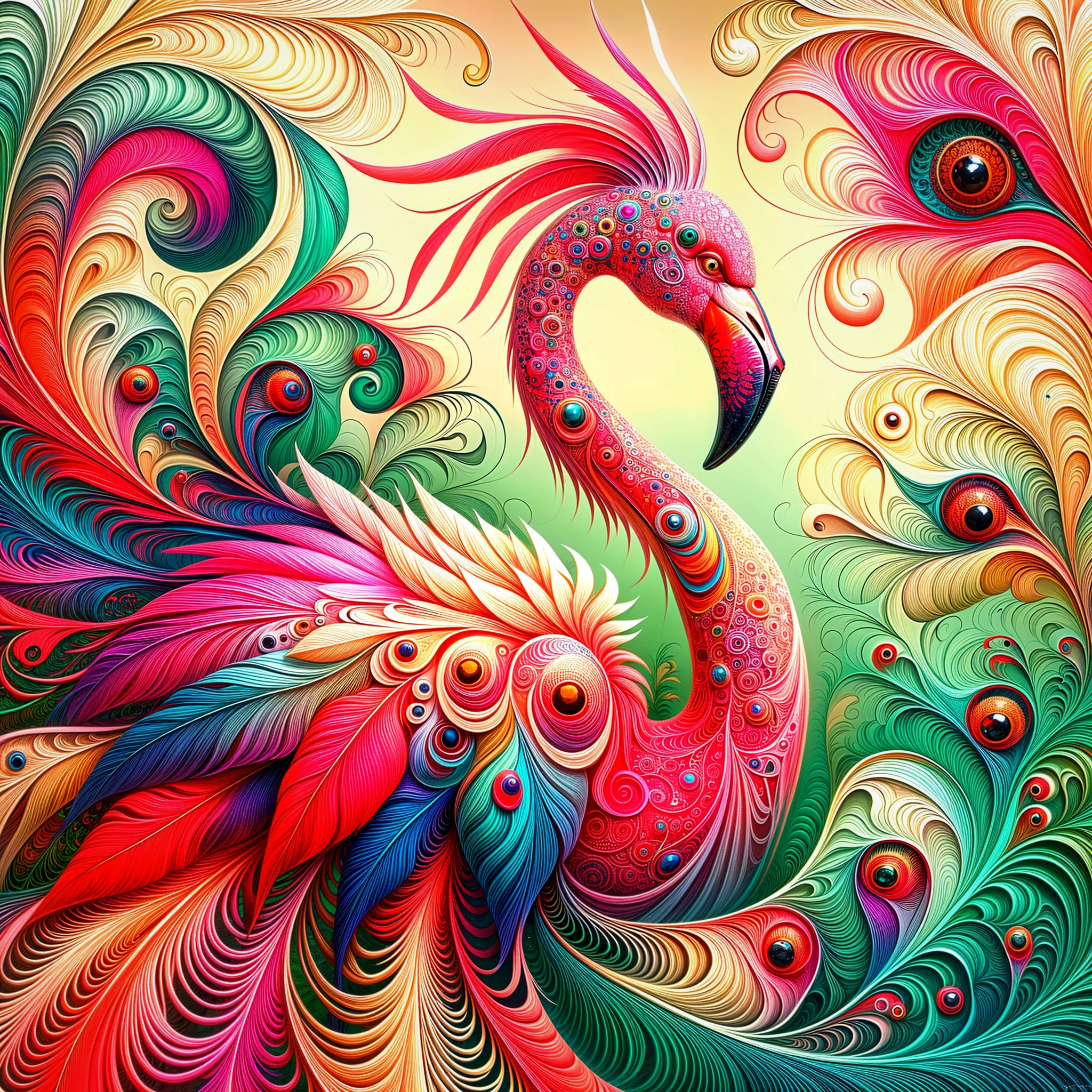 Colorful Flamingo Illustration with Vibrant Patterns