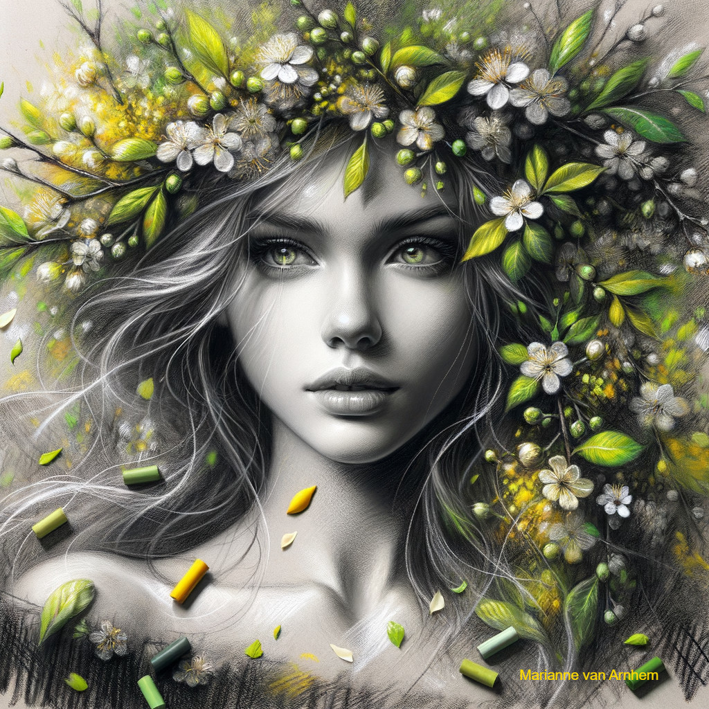 Monochromatic Portrait of a Young Woman with Flowers