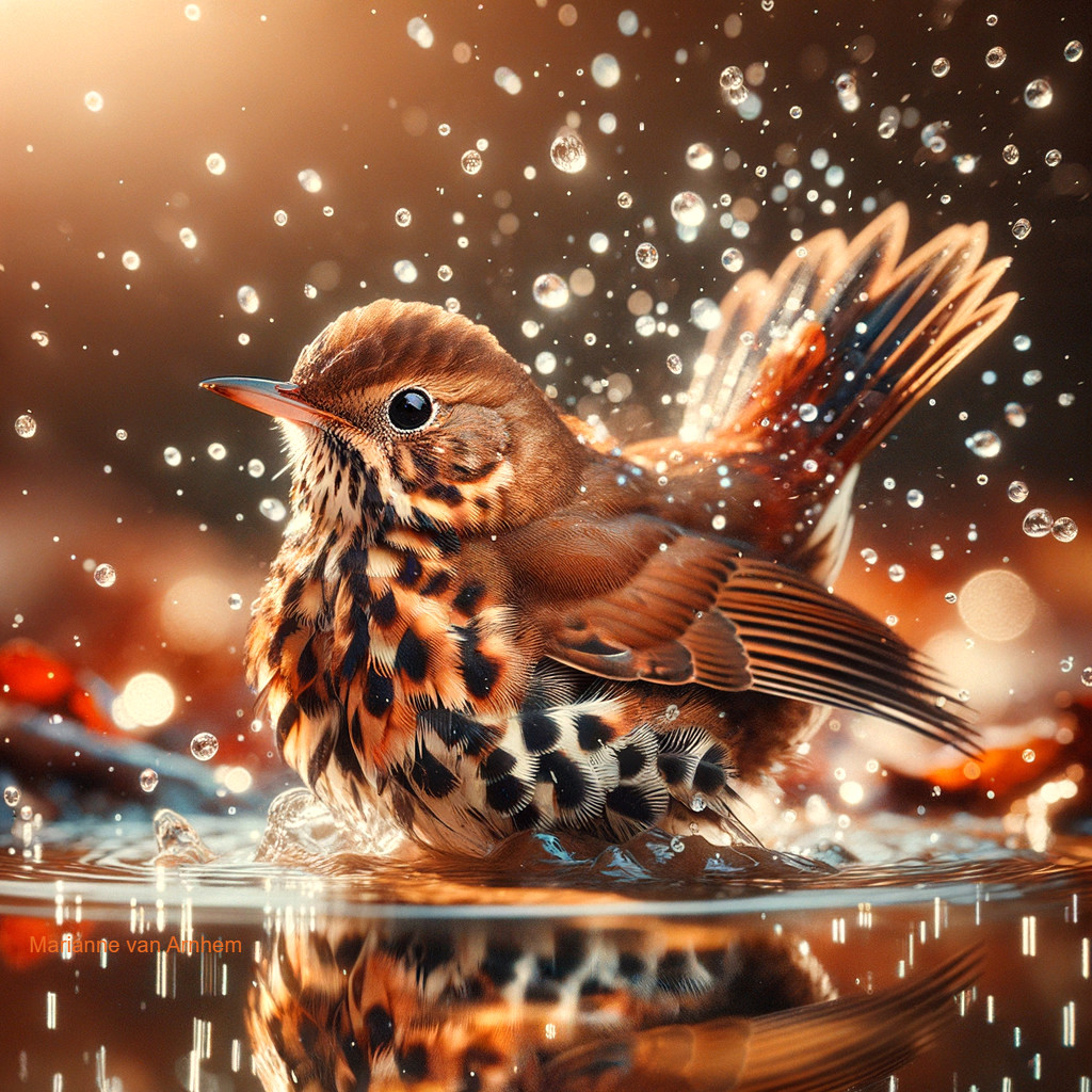 Sparkling Plumage: A Serene Bathing Scene