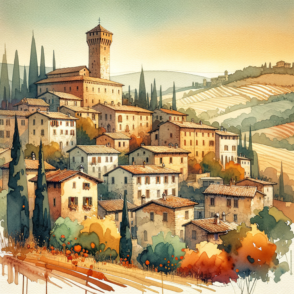 Hillside Village with Stone Houses and Sunset View