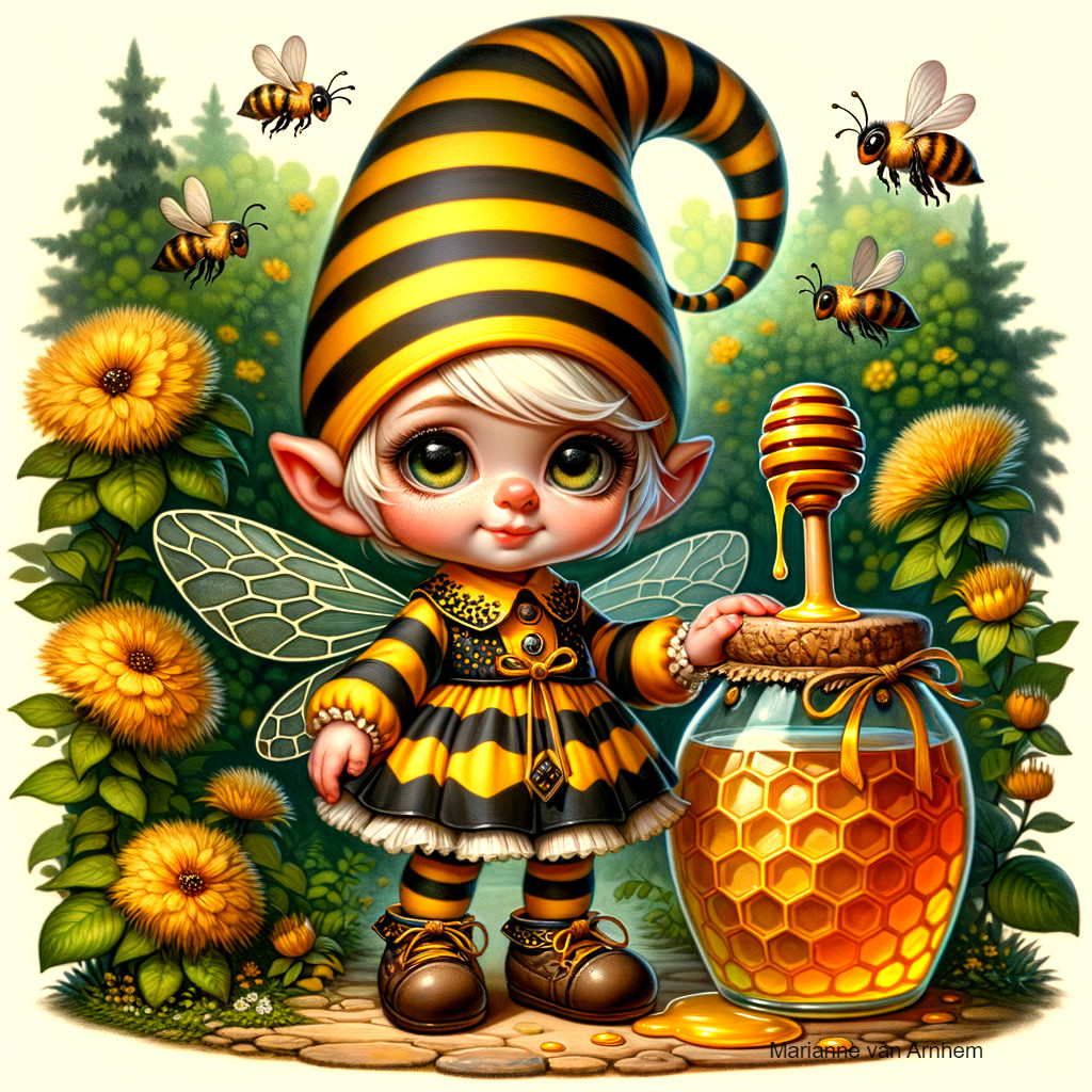 Whimsical Bee Fairy in a Vibrant Flower Garden