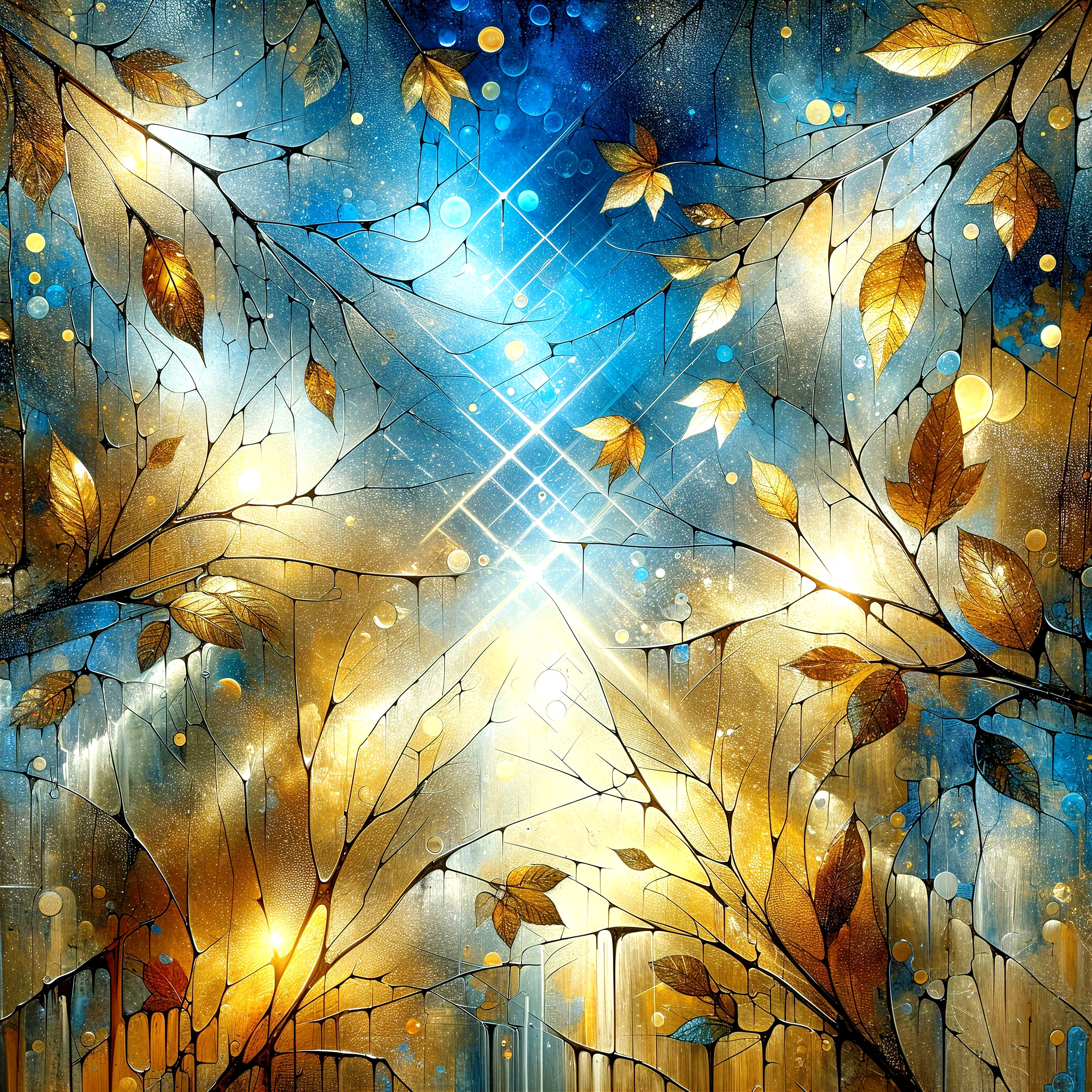 Abstract Composition with Vibrant Blues and Golds
