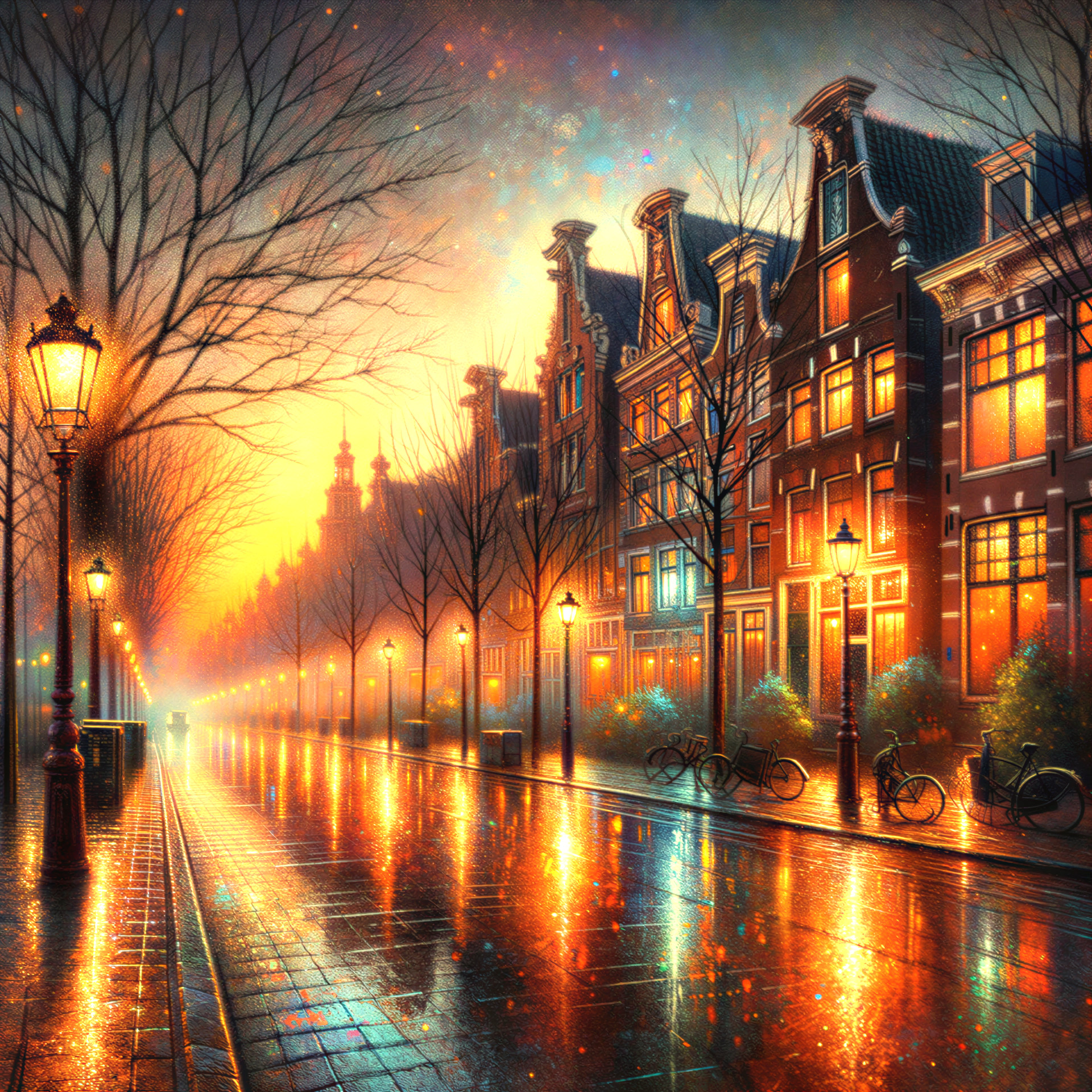 Charming Historic Dutch Street at Sunset