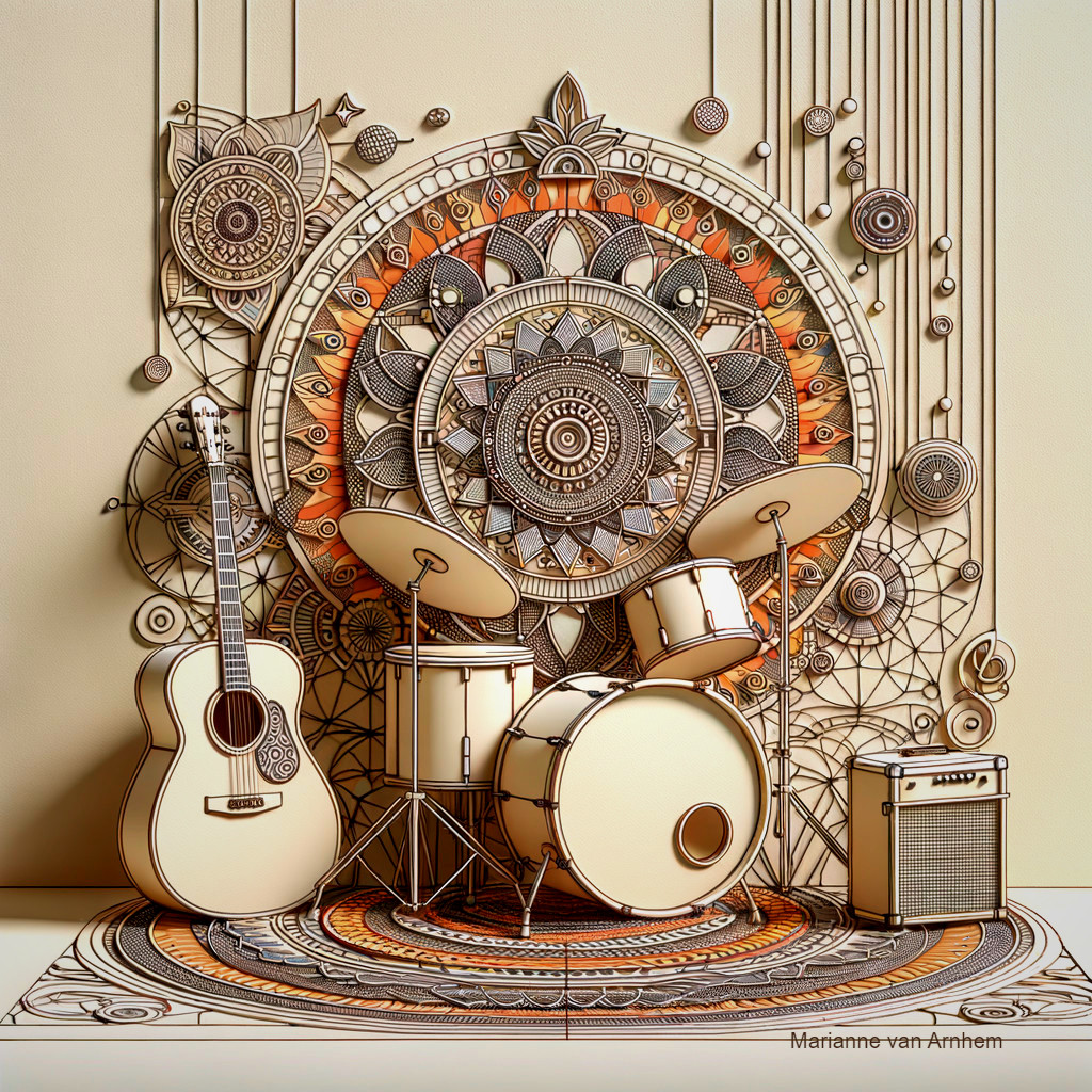 Colorful Musical Arrangement with Mandala Backdrop
