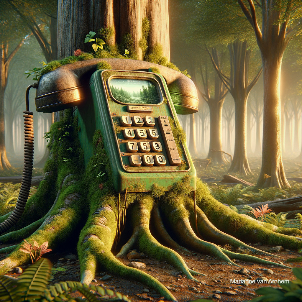 Vintage Telephone Entwined in Forest Greenery
