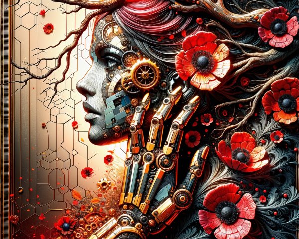 Surreal Fusion of Nature and Technology in Portrait