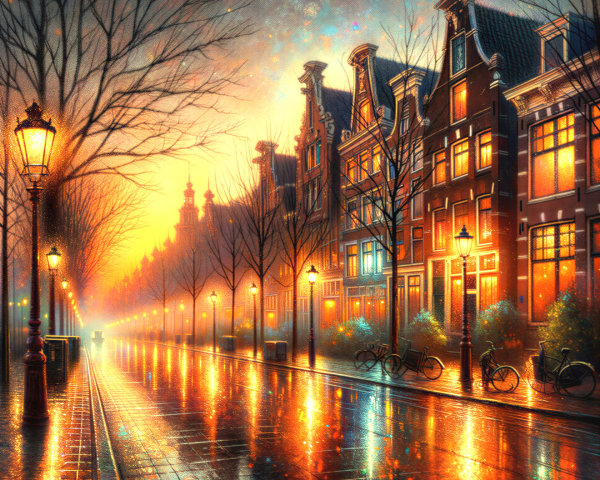 Charming Historic Dutch Street at Sunset