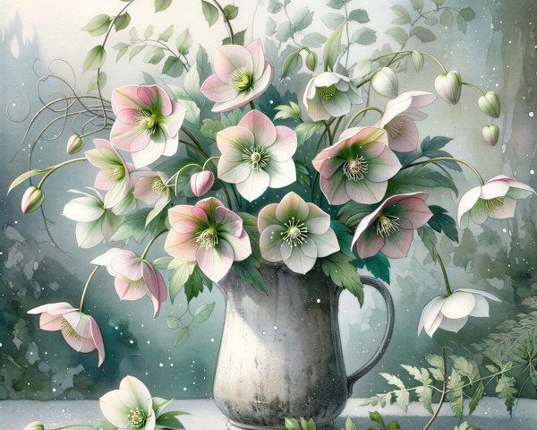 Delicate Floral Arrangement in Silver Jug with Pastels