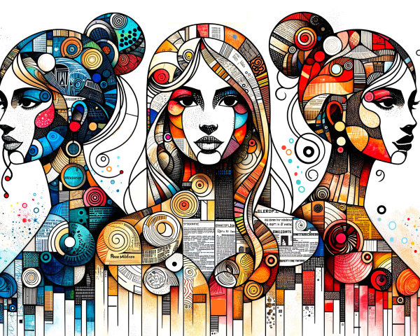 Vibrant Mosaic Artwork of Three Women's Faces