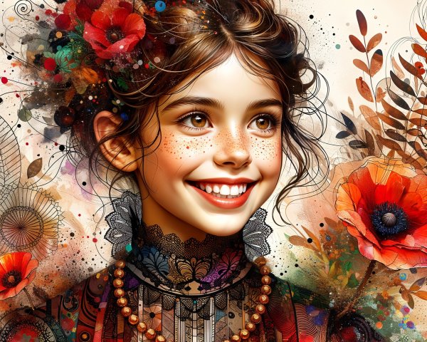 Vibrant Portrait of a Young Girl with Floral Accents