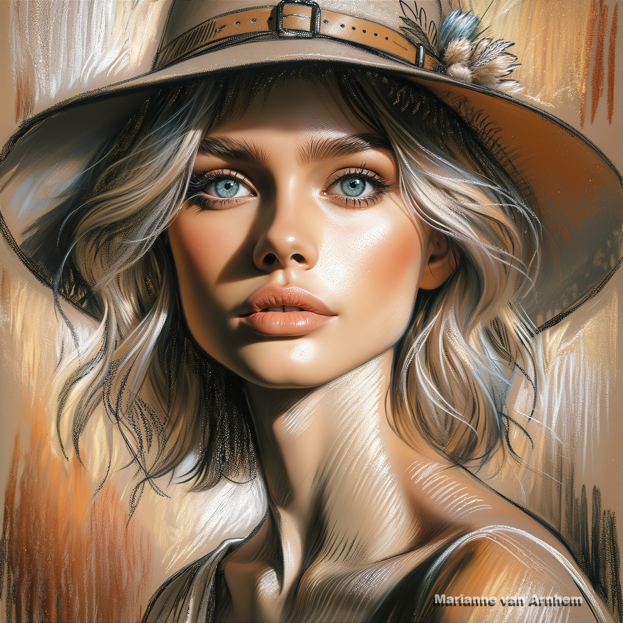 Portrait of a Young Woman with Blue Eyes and Hat