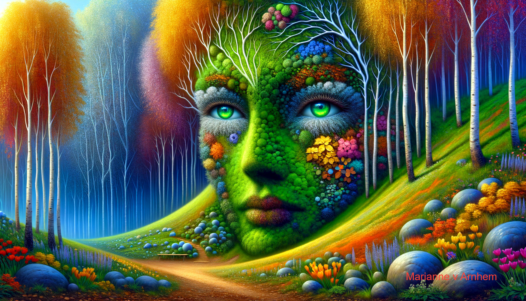 Fantastical Landscape with Nature-Inspired Face