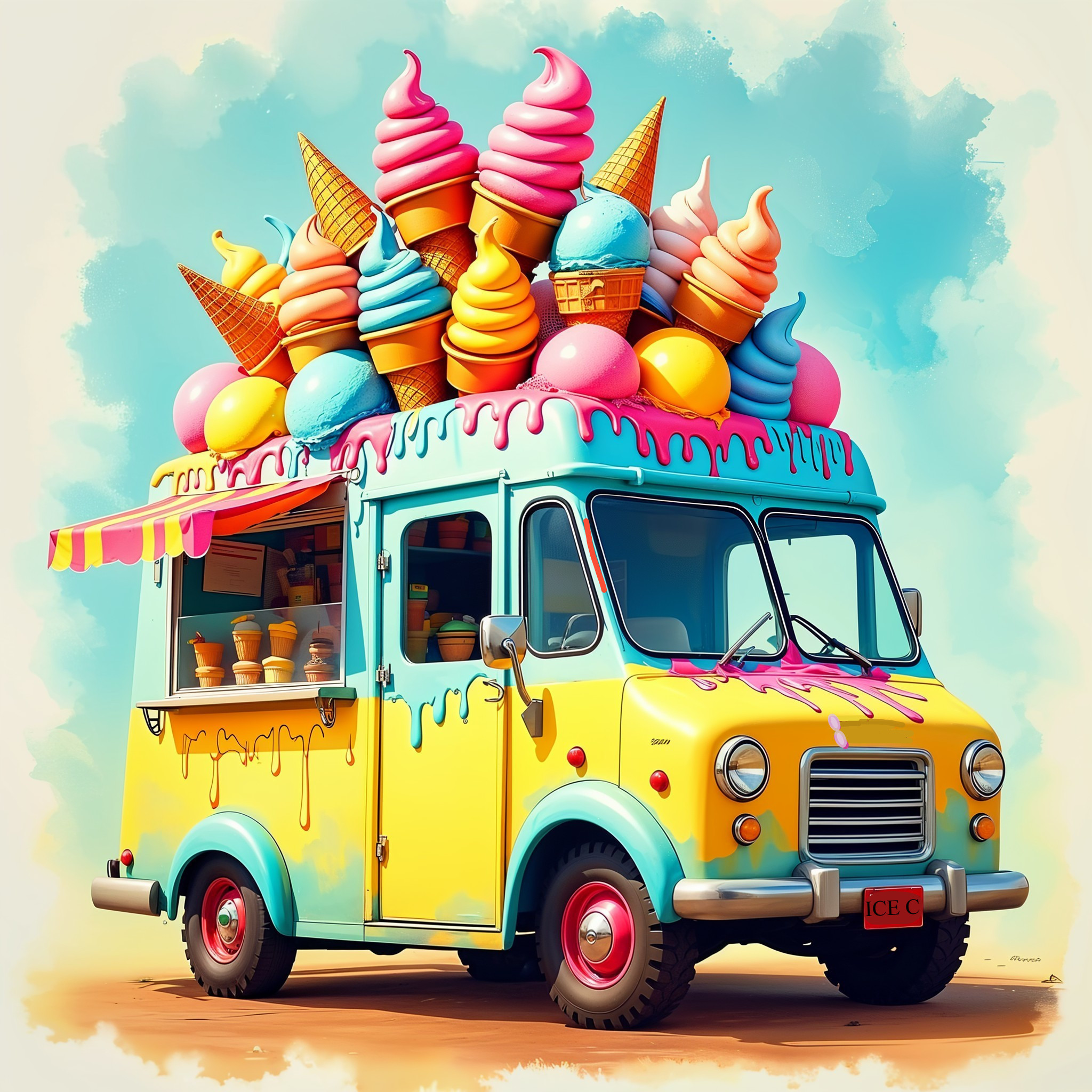 Vibrant Yellow Ice Cream Truck with Whimsical Design