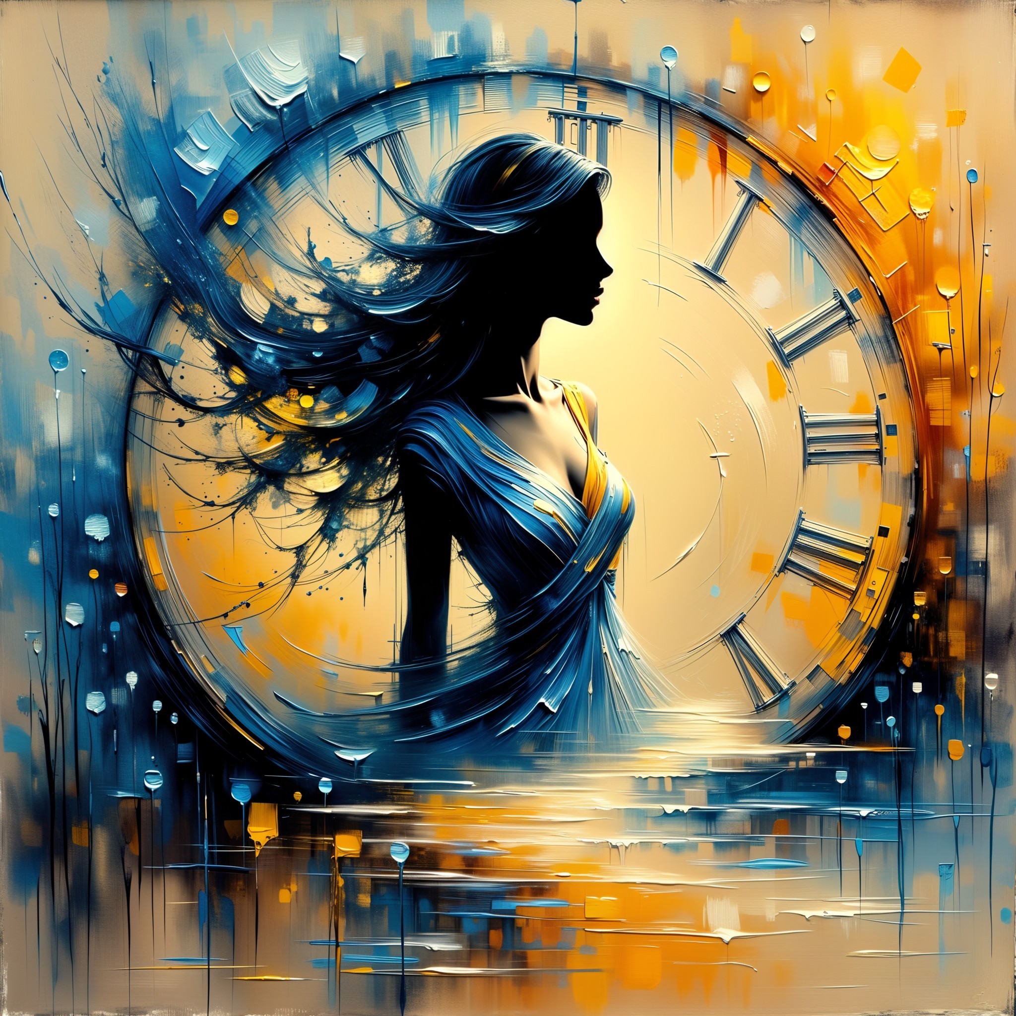 Silhouette of a Woman in Clock with Abstract Patterns