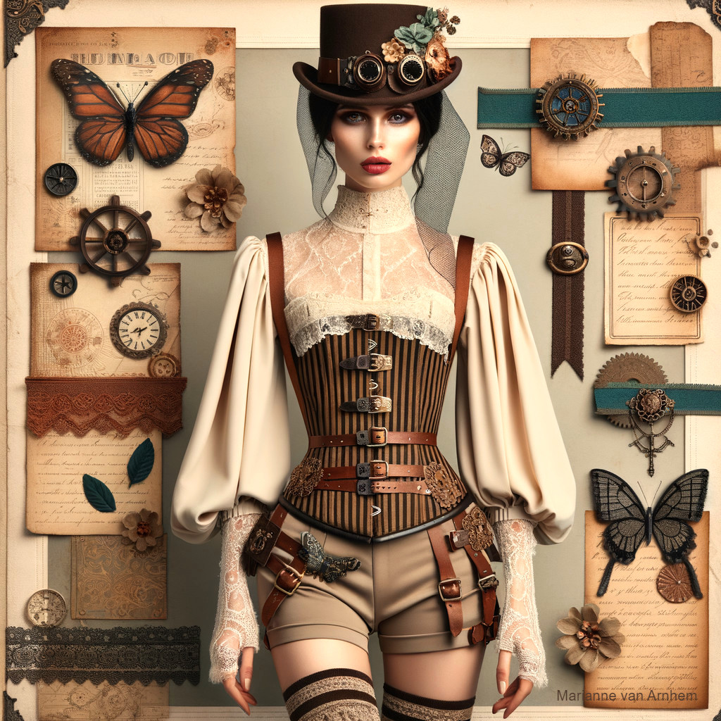 Steampunk-Inspired Woman in Intricate Outfit Design