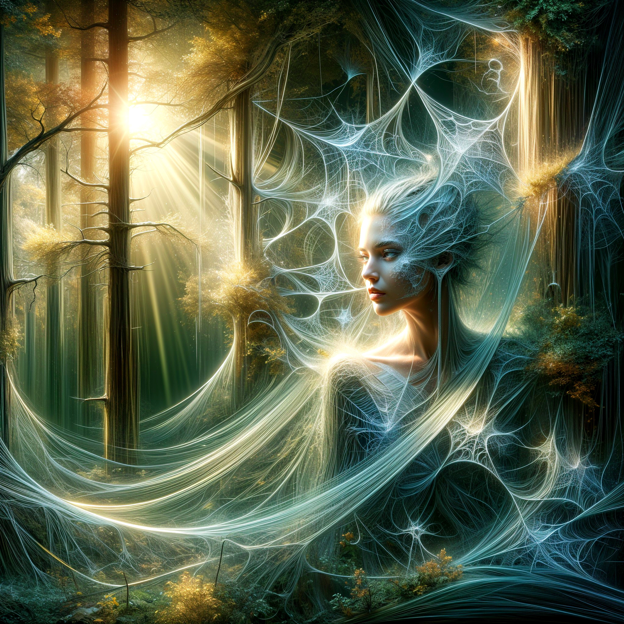 Luminous Figure in a Mystical Forest Setting