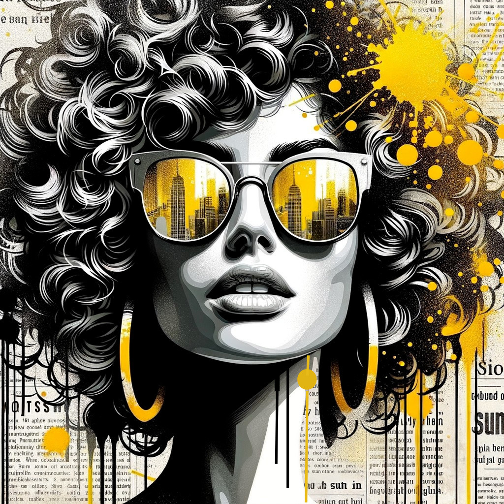 Stylish Woman with Curly Hair and Urban Backdrop