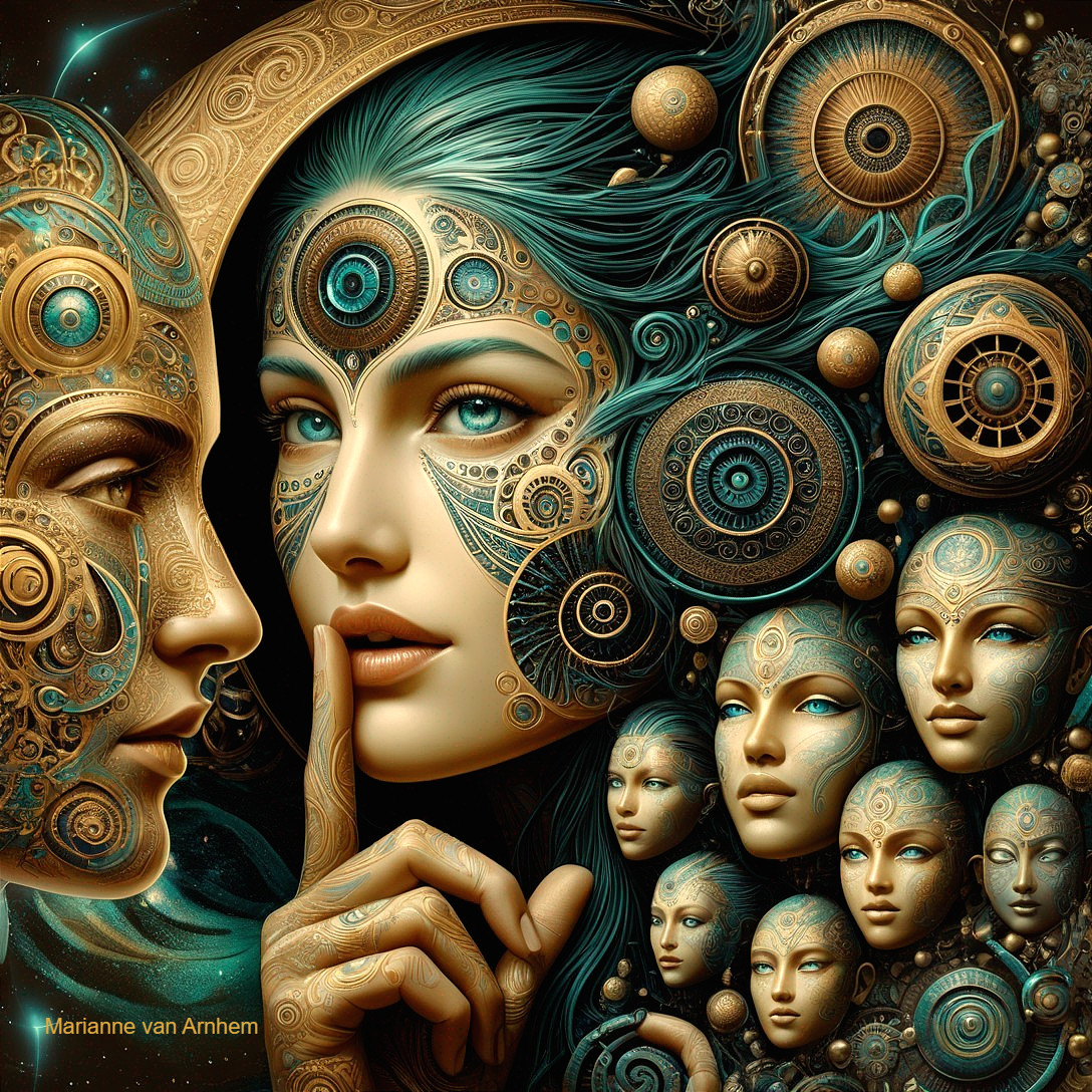 Surreal Fusion of Faces and Clockwork Patterns