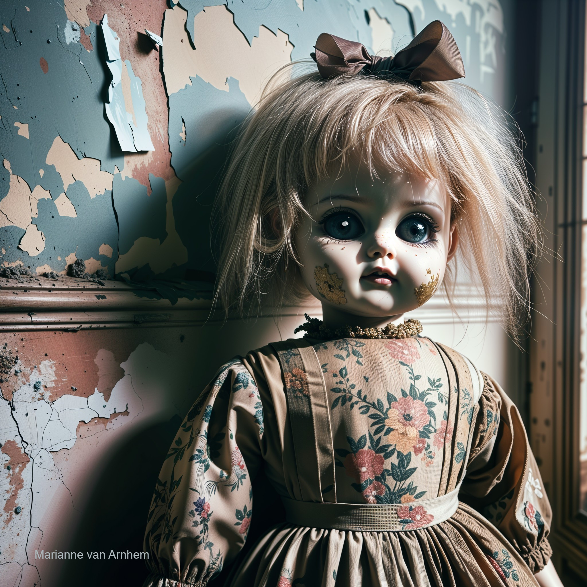 Vintage Doll with Eerie Charm in Dimly Lit Setting