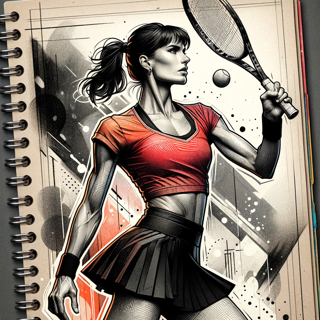 Dynamic Illustration of Female Tennis Player in Action
