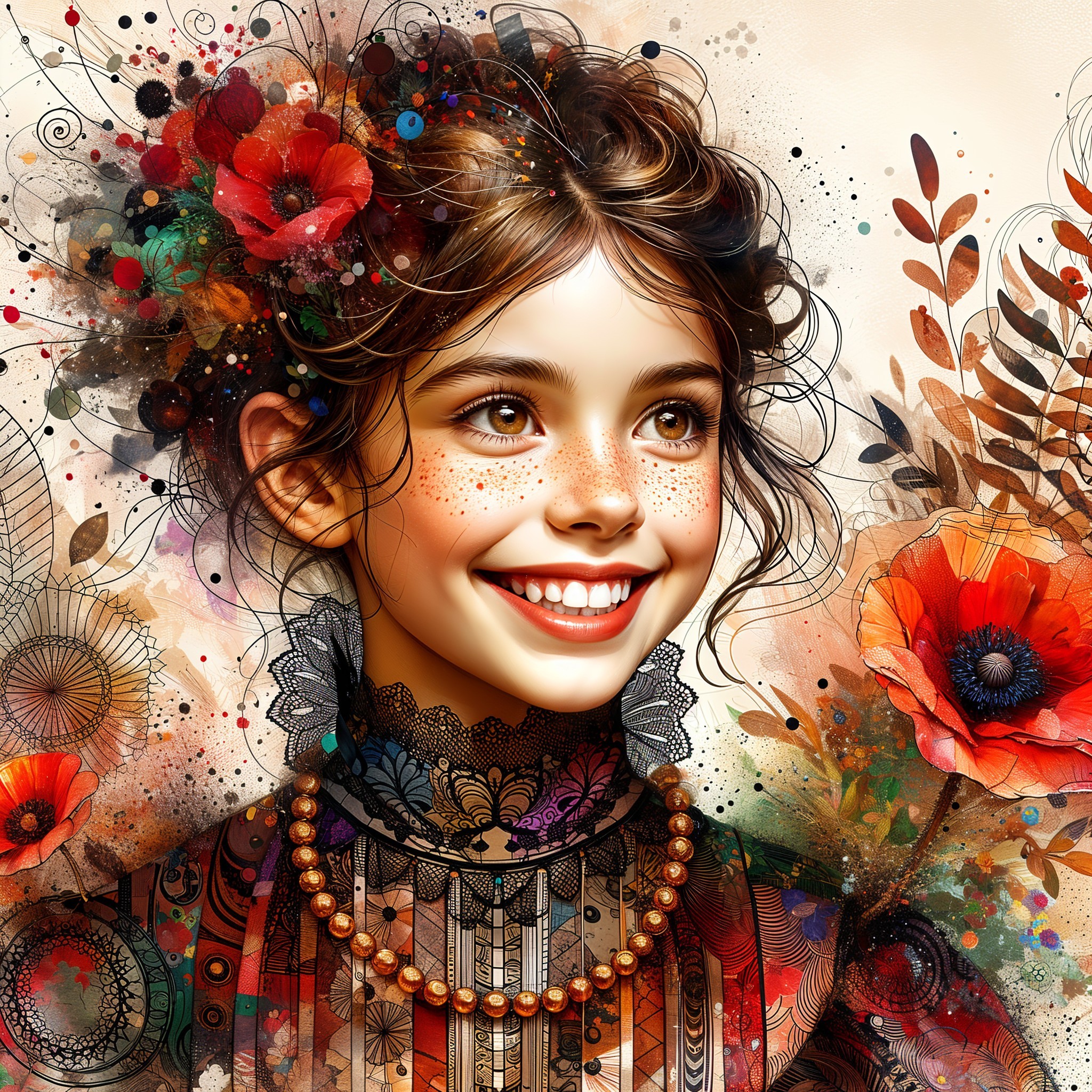Vibrant Portrait of a Young Girl with Floral Accents