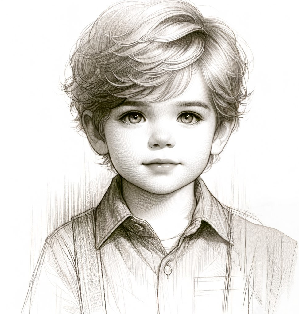Portrait of a Young Boy with Wavy Hair and Expressive Eyes