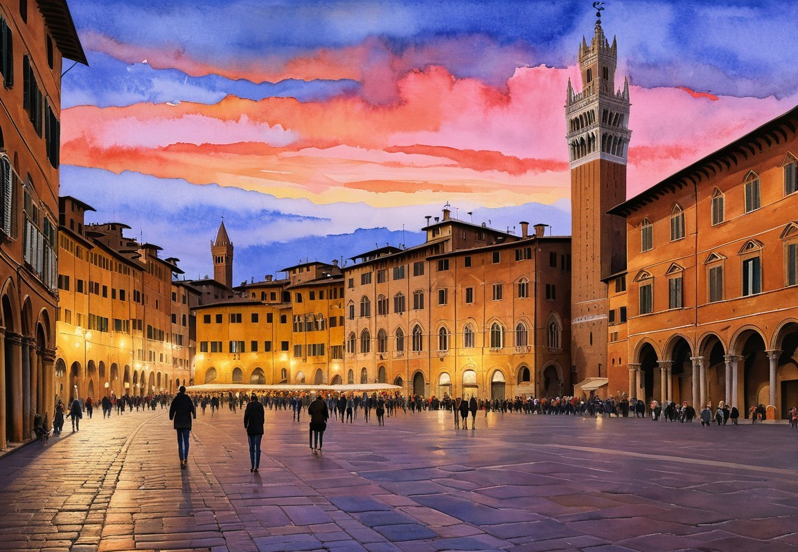Vibrant Sunset Over a Picturesque Italian Piazza