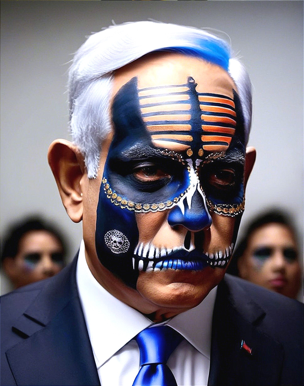 Man with Skull Face Paint in Formal Suit Setting
