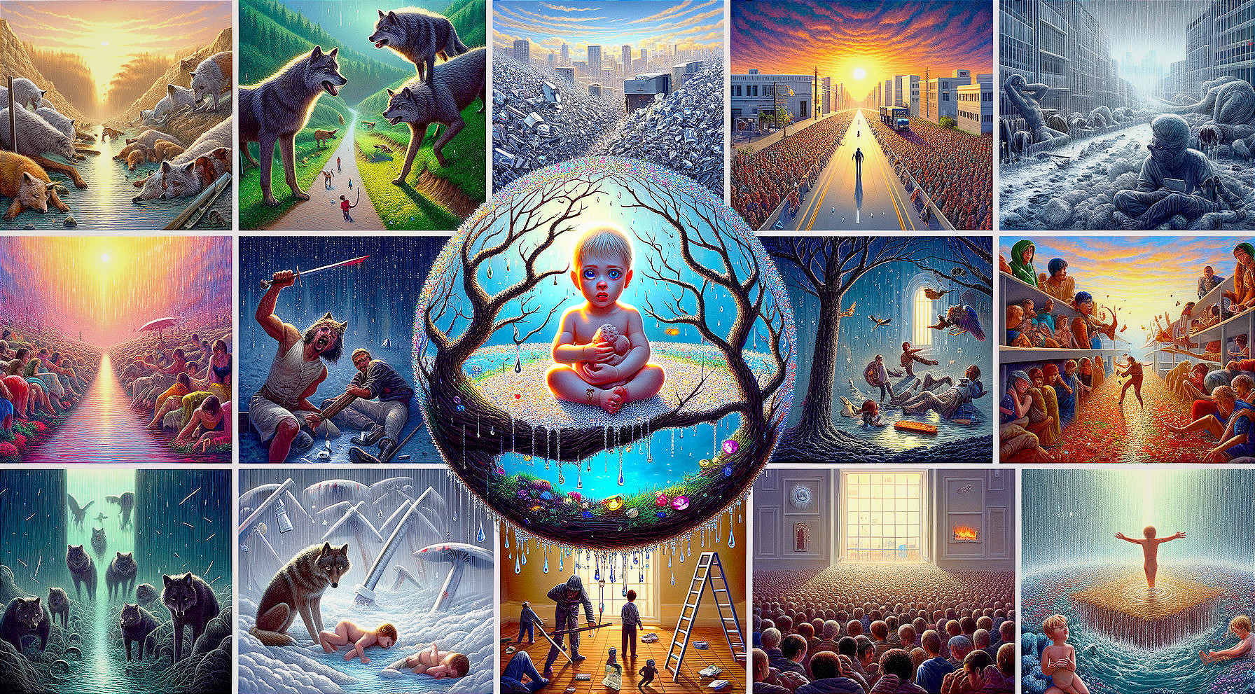 Surreal Collage of Nature, Humanity, and Hope