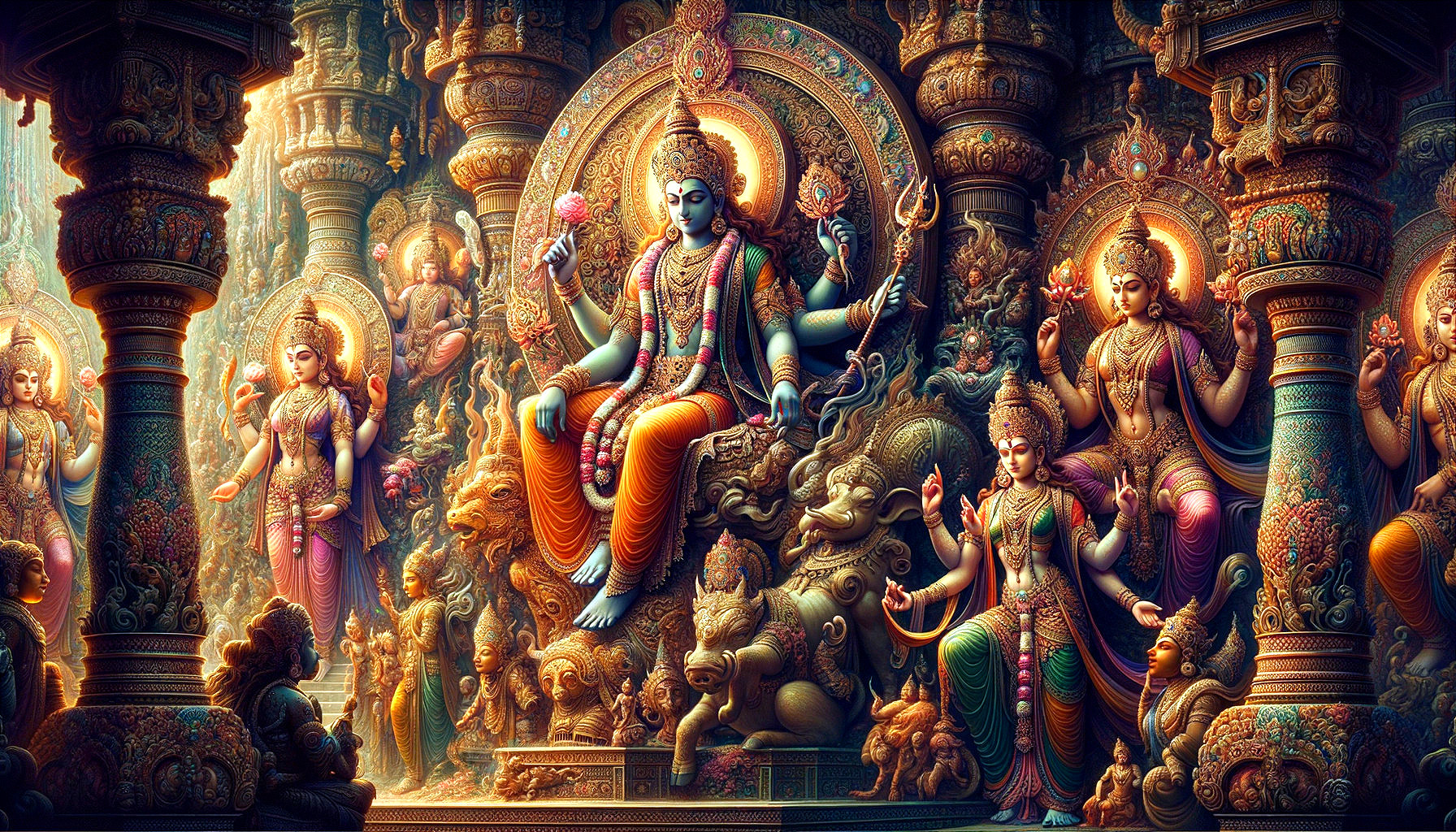 Divine Figure on Throne Surrounded by Celestial Beings
