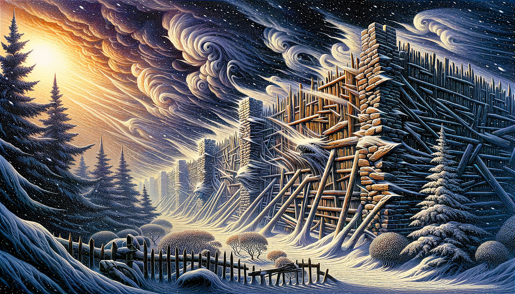 Mystical Winter Landscape with Warm Orange Light
