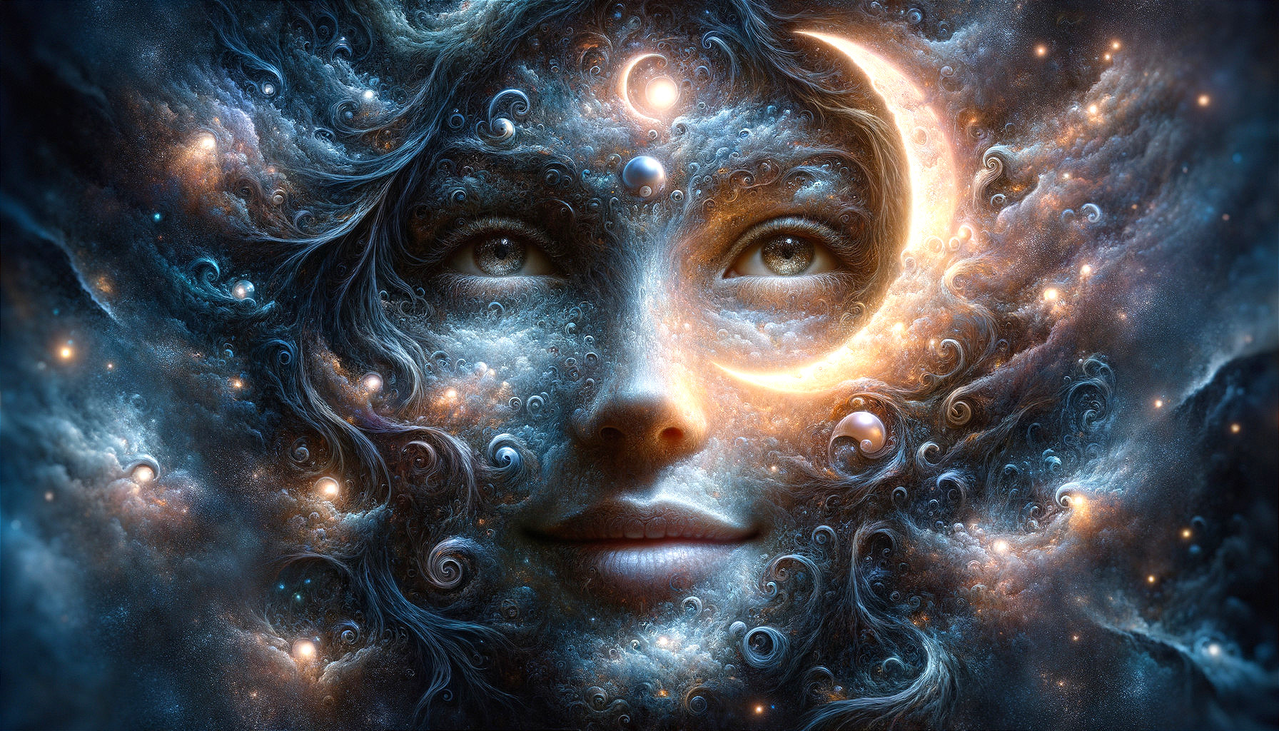 Surreal Cosmic Face with Galaxies and Celestial Elements