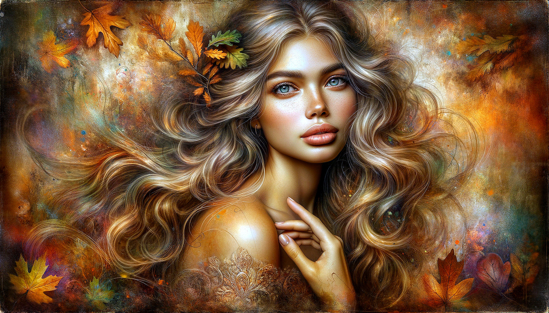 Serene Portrait of a Woman with Autumn Leaves