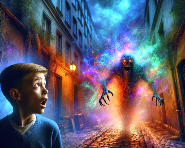 Supernatural Creature Emerges in Dimly Lit Alley
