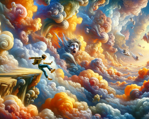 Surreal Landscape with Vibrant Clouds and a Boy