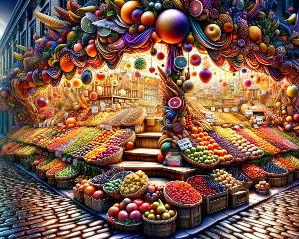 Vibrant Fruit Market with Colorful Assorted Produce