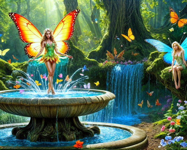Vibrant Fairies in a Mystical Forest Scene