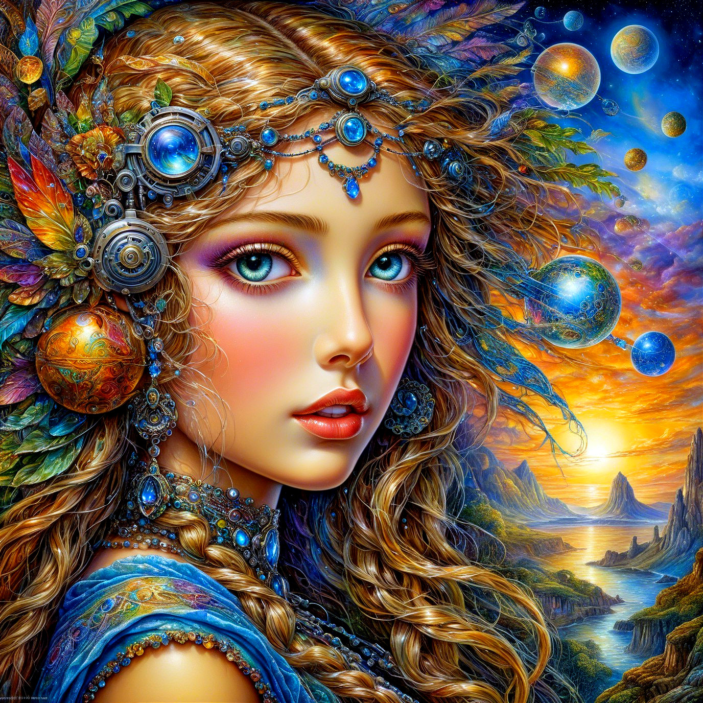 Ethereal Portrait of a Young Woman with Cosmic Elements