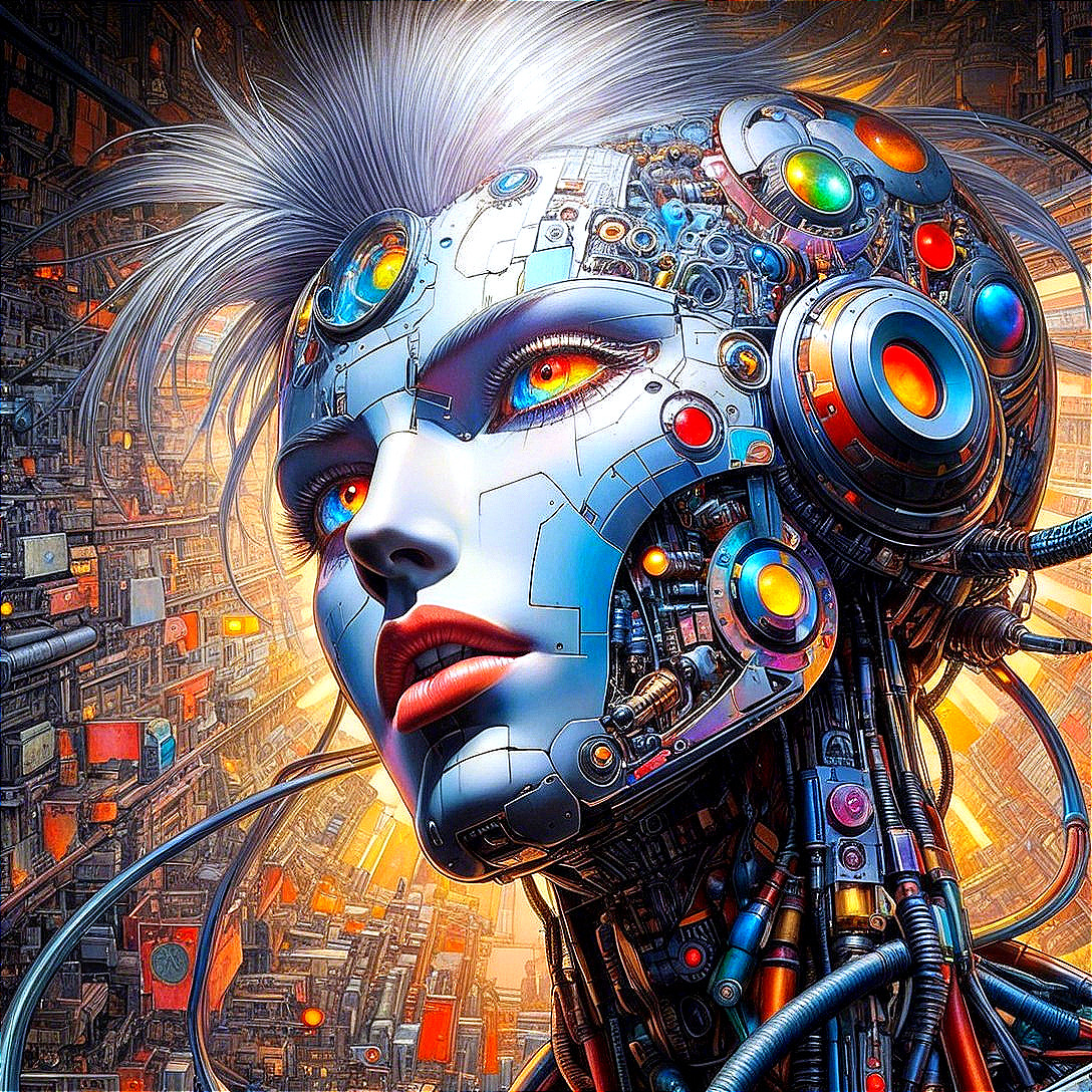 Futuristic Cyborg with Metallic Face and Circuitry