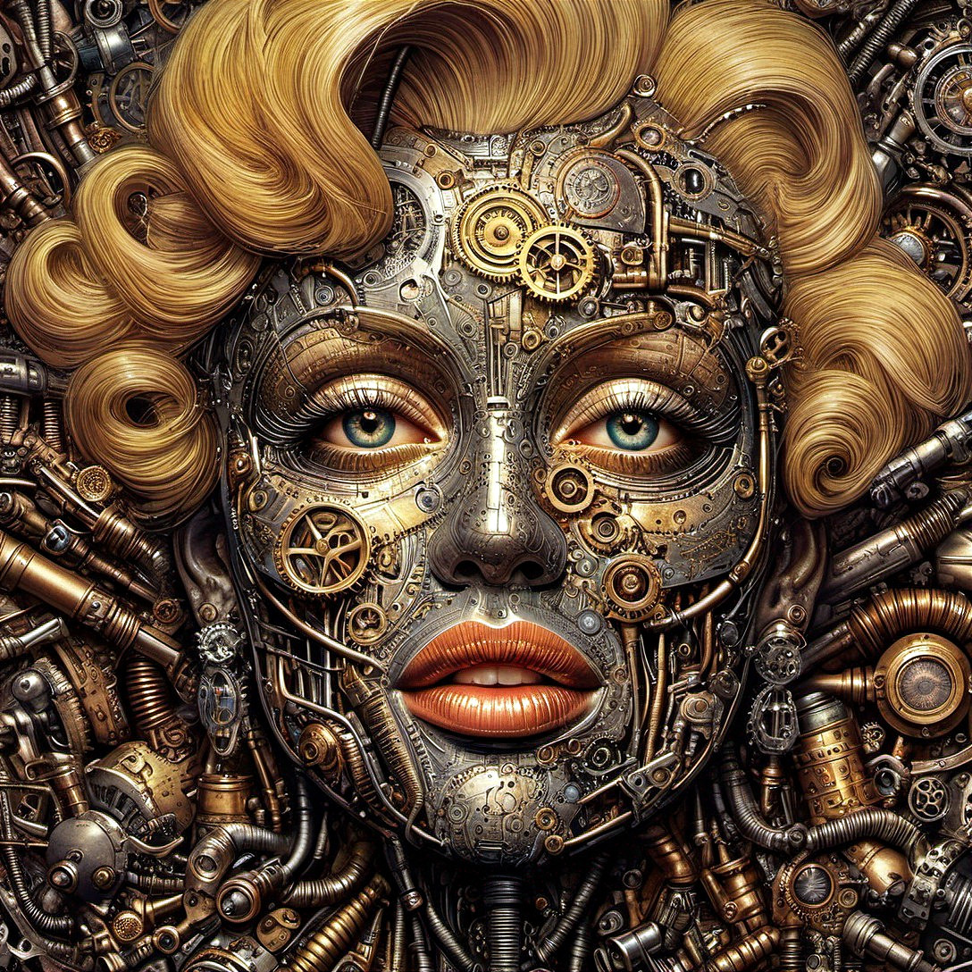 Detailed Illustration of a Female Robot's Face