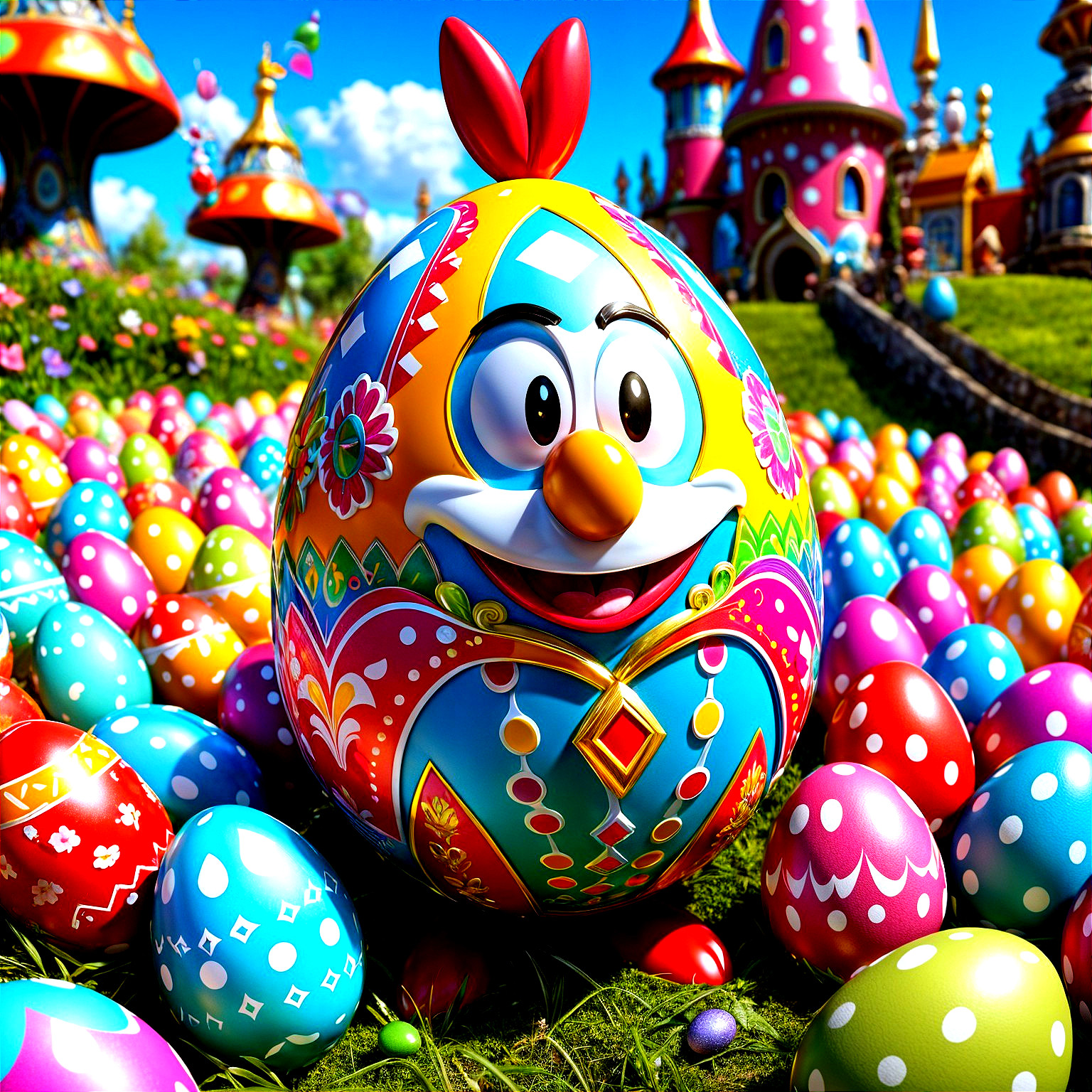 Vibrant Easter Egg in a Colorful Meadow Scene